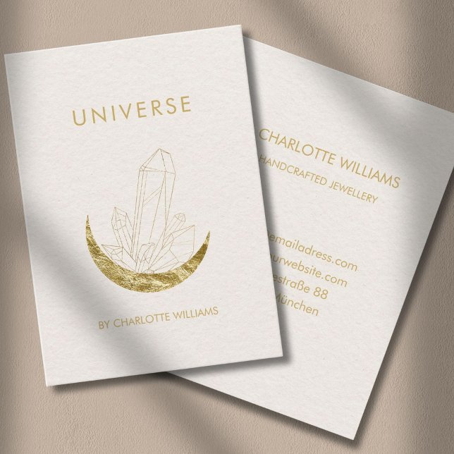  Moon Crystal Energy Healer Business Card (Moon Crystal Energy Healer Business Card - Beige - Gold.)