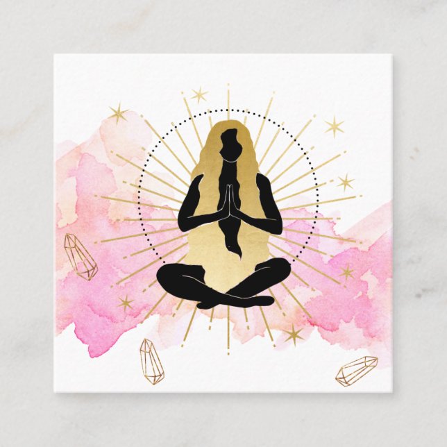 *~* Moon Crystals Cosmic Black Goddess Gold Rays  Square Business Card (Front)