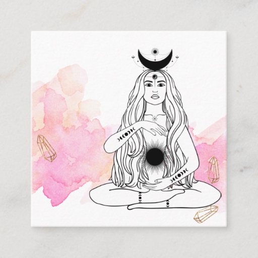 Customizable *~* Moon Crystals Cosmic Luna Goddess Black Gold Square Business Card