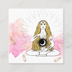 *~* Moon Crystals Cosmic Luna Goddess Gold Rays Square Business Card