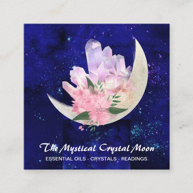 *~* Moon Crystals Floral Bouquet Cosmic  Square Business Card (Front)