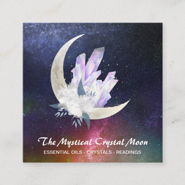 *~* Moon Crystals Floral Nebula Square Business Card (Front)