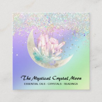 *~* Moon Crystals Floral Ombre Holo Glitter  Square Business Card by AnnaRosaEnergyArtist at Zazzle