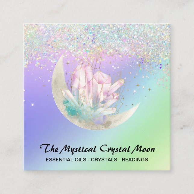 *~* Moon Crystals Floral OMBRE Holo Glitter  Square Business Card (Front)