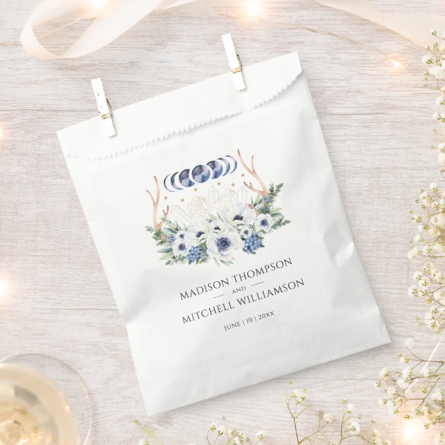 Moon Crystals Flowers Boho Metaphysical Wedding  Favor Bag (Clipped)