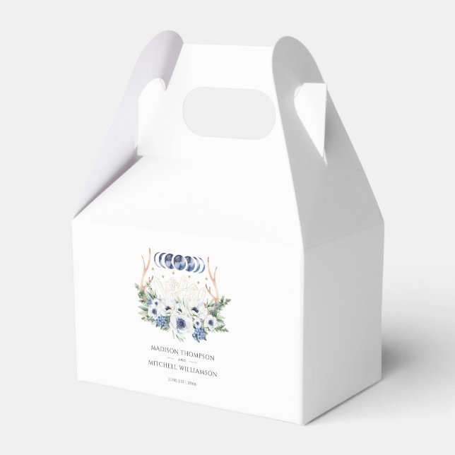 Moon Crystals Flowers Boho Metaphysical Wedding  Favor Boxes (Front Side)