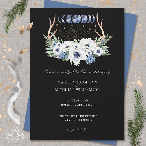 Moon Crystals Flowers Boho Metaphysical Wedding  Invitation