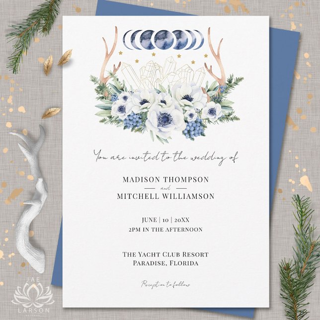 Moon Crystals Flowers Boho Metaphysical Wedding  Invitation (Creator Uploaded)