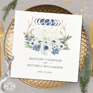 Moon Crystals Flowers Boho Metaphysical Wedding Napkins