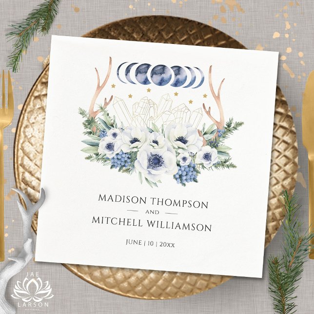 Moon Crystals Flowers Boho Metaphysical Wedding  Napkins (Creator Uploaded)