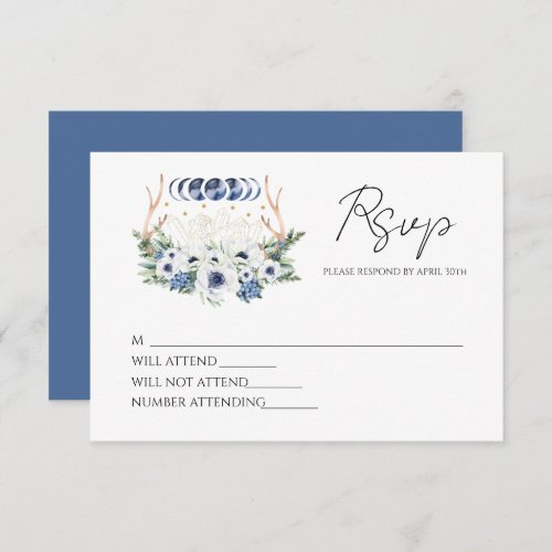 Moon Crystals Flowers Boho Metaphysical Wedding  RSVP Card