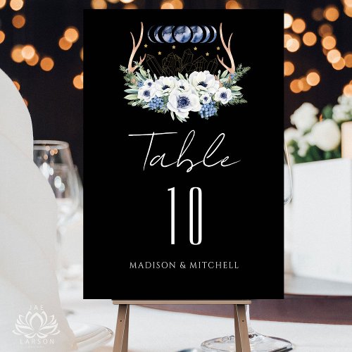 Moon Crystals Flowers Boho Metaphysical Wedding  Table Number