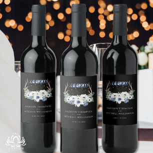 Moon Crystals Flowers Boho Metaphysical Wedding Wine Label