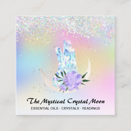  Moon Crystals Holo Mystic Floral OMBRE Glitter Square Business Card
