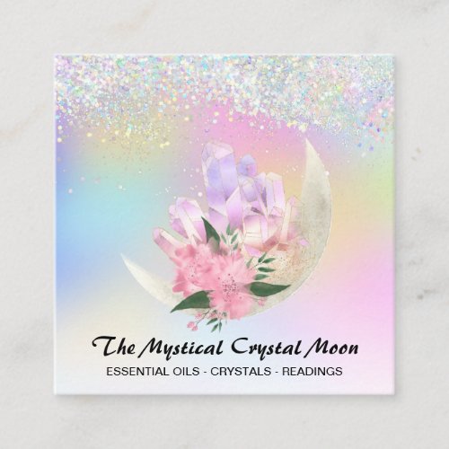  Moon Crystals Mystic Floral OMBRE Glitter Holo Square Business Card