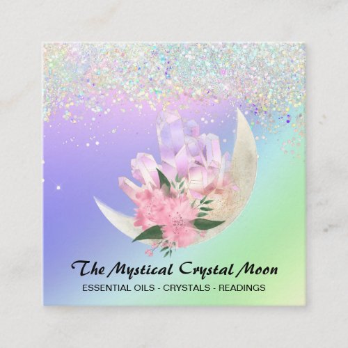  Moon Crystals Mystic Floral OMBRE Holo Glitter Square Business Card