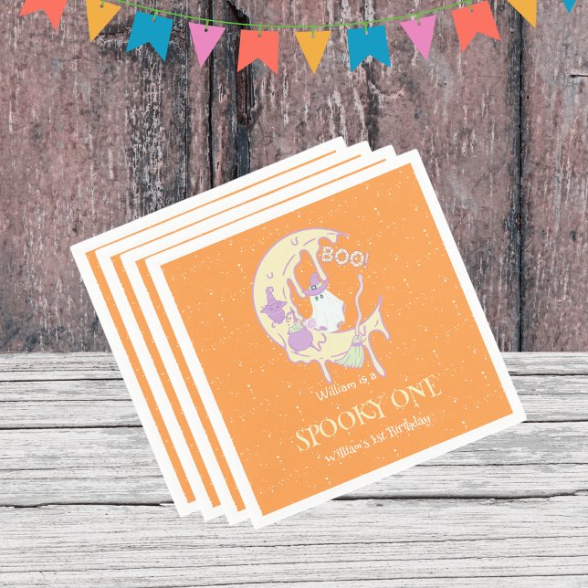 Moon Cute Ghost Spooky One Halloween 1st Birthday Napkins (Creator Uploaded)