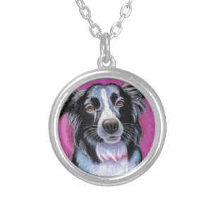 Moon Dog Border Collie Silver Plated Necklace