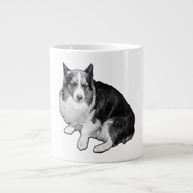 Moon-Dot Corgi Sips Giant Coffee Mug (Front)