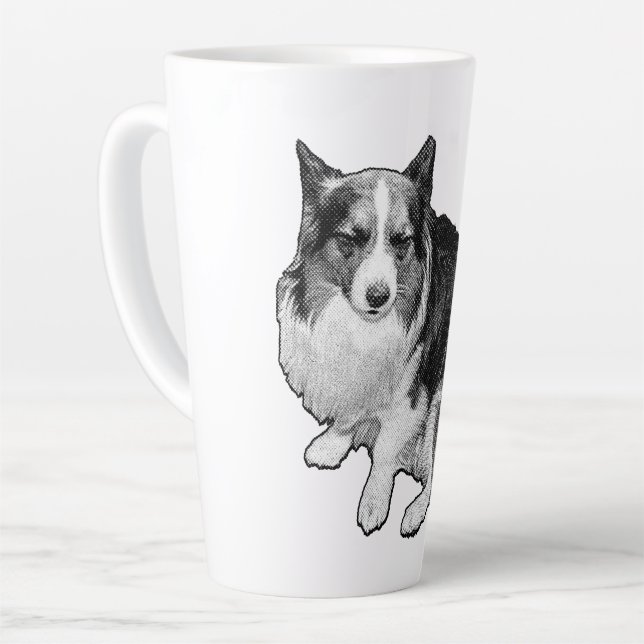 Moon-Dot Corgi Sips Latte Mug (Left Angle)