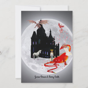 Moon Dragon Prince Unicorn Phoenix Castle Wedding Invitation