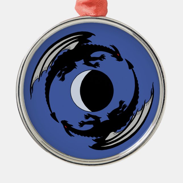 Moon Dragons Fantasy Design Metal Ornament (Front)
