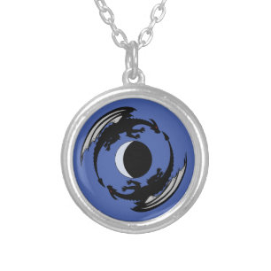 Moon Dragons Fantasy Design Silver Plated Necklace