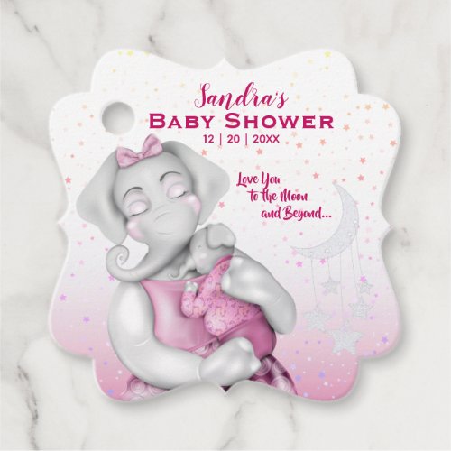 Moon Elephant Pink Baby Shower Favor Tags