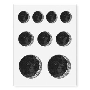 Moon Face Crescent Hand Drawn Ink Illustration Temporary Tattoos