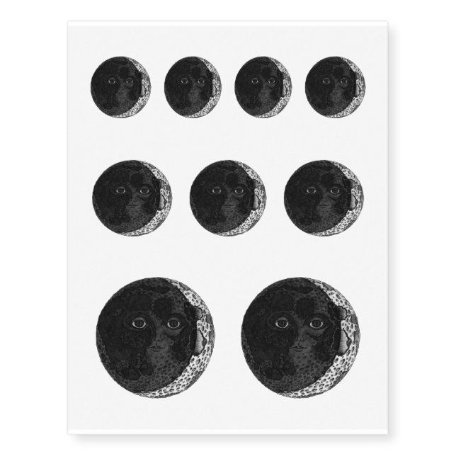 Moon Face Crescent Hand Drawn Ink Illustration Temporary Tattoos (Front)