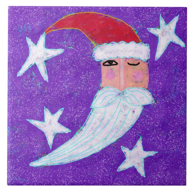 Moon Face Santa Claus Abstract Art Ceramic Tile (Front)