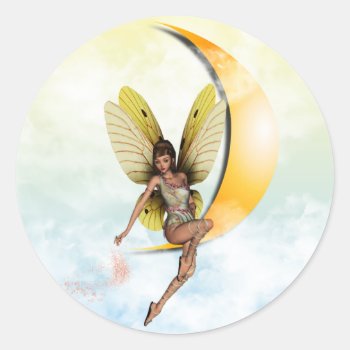 Moon Fairy Classic Round Sticker by stellerangel at Zazzle