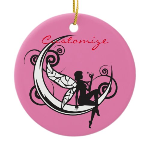 Moon Fairy Silhouette Thunder_Cove Ceramic Ornament