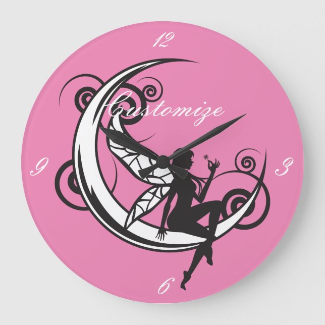 Moon Fairy Silhouette Thunder_Cove Large Clock (Front)