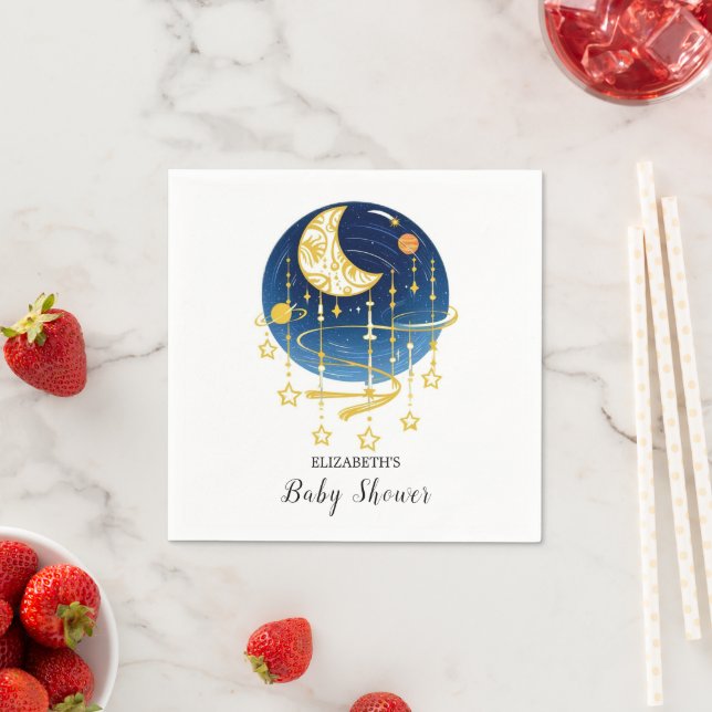 Moon Falling Stars Baby Shower Napkins (Insitu)