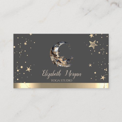 Moon Feather Gold Stars Yoga Studio Business Card