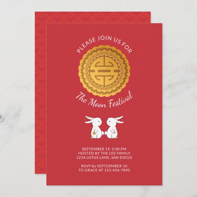 Moon Festival Mooncake Rabbit Invitation (Front/Back)