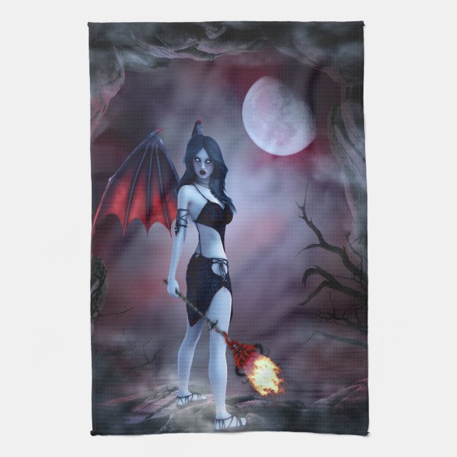 Moon fire Succubus Kitchen Towel (Vertical)