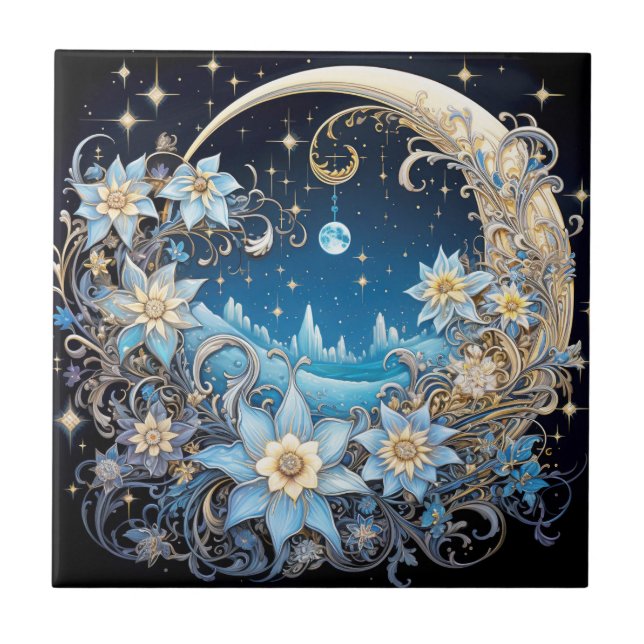 Moon Flower Garden Ceramic Tile (Front)