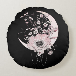 Moon flower round pillow