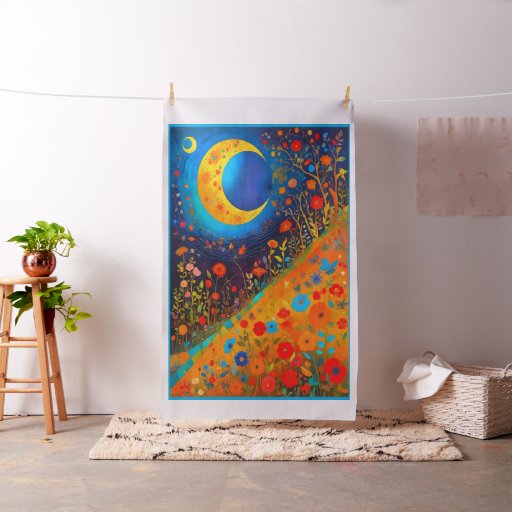 Moon Flowers Modern Art Cheater Quilt Sew Panel  Fabric