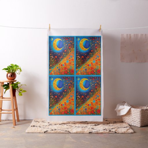 Moon Flowers Modern Art Cheater Quilt Sew Panel Fabric