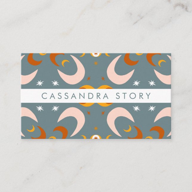 Moon Flowers Modern Pattern Business Card (Front)
