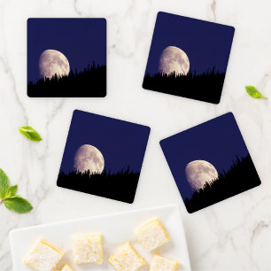 Moon & Forest   Glacier National Park Montana Coaster Set