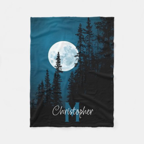 Moon Forest Sky Personalized Monogram Fleece Blanket