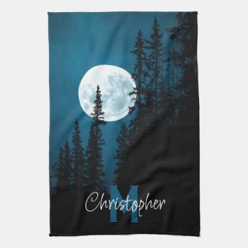 Moon Forest Sky Personalized Monogram Kitchen Towel by ironydesignphotos at Zazzle