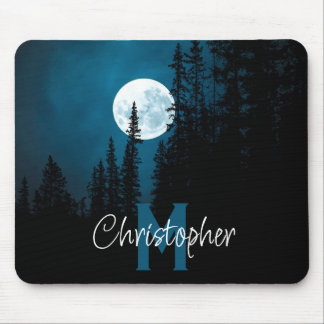Moon Forest Sky Personalized Monogram Mouse Pad