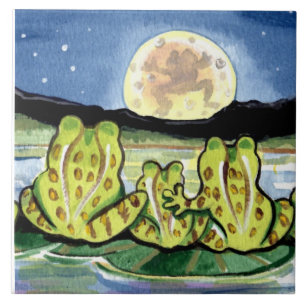 Moon Frogs Family Night Pond 6" Tile Trivet