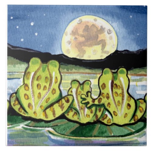 Moon Frogs Family Night  Pond 6 Tile Trivet