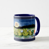 Moon Frogs Family Night Time Design Dark Blue Mug